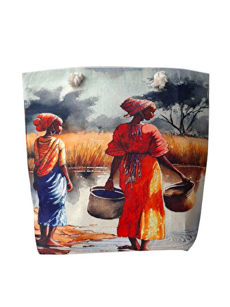 Spteks Karışık Renk Çift Taraf Baskı İnsan Figürlü Keçe Kadın Yazlık Plaj Ve Tatil El Çantası