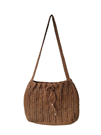 Spteks Açık Kahverengi Renk El Örgüsü İpli Model Kadın Yazlık Örgü Çanta