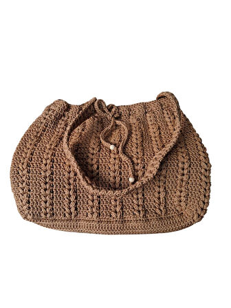 Spteks Açık Kahverengi Renk El Örgüsü İpli Model Kadın Yazlık Örgü Çanta