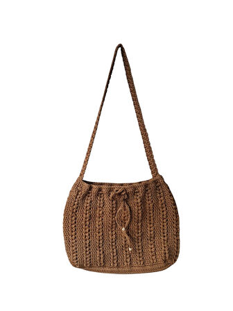 Spteks Açık Kahverengi Renk El Örgüsü İpli Model Kadın Yazlık Örgü Çanta