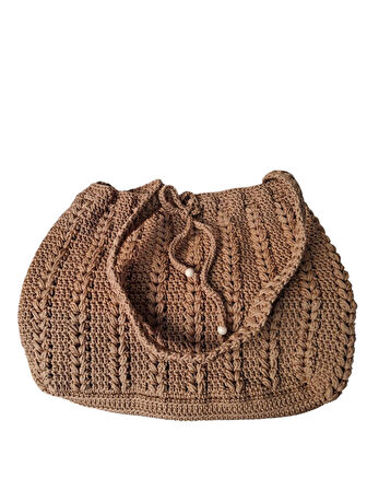Spteks Açık Kahverengi Renk El Örgüsü İpli Model Kadın Yazlık Örgü Çanta