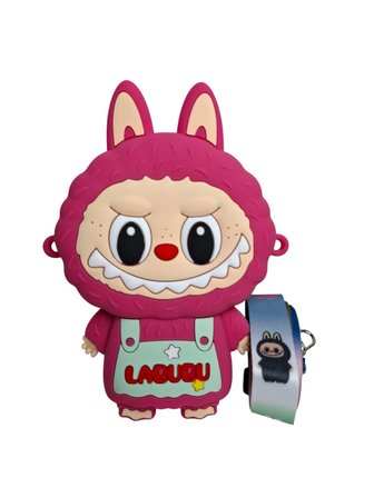 Spteks Kız Çocuk Koyu Pembe Renk Labubu Model Yazı Detaylı Silikon Mini Askılı Çanta Cüzdan