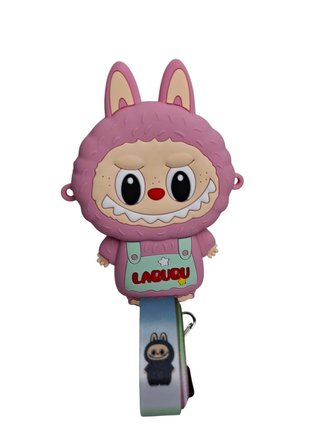 Spteks Kız Çocuk Pembe Renk Labubu Model Yazı Detaylı Silikon Mini Askılı Çanta Cüzdan