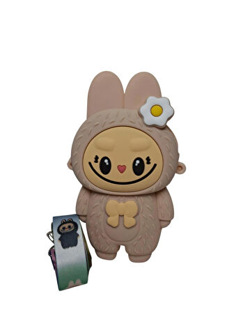 Spteks Kız Çocuk Labubu Model Fiyonk Detaylı Bej Renk Silikon Askılı Çanta Cüzdan