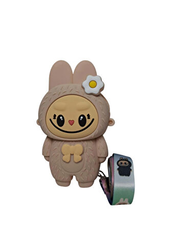 Spteks Kız Çocuk Labubu Model Fiyonk Detaylı Bej Renk Silikon Askılı Çanta Cüzdan