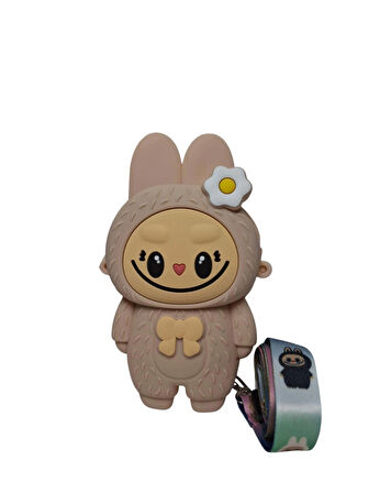 Spteks Kız Çocuk Labubu Model Fiyonk Detaylı Bej Renk Silikon Askılı Çanta Cüzdan