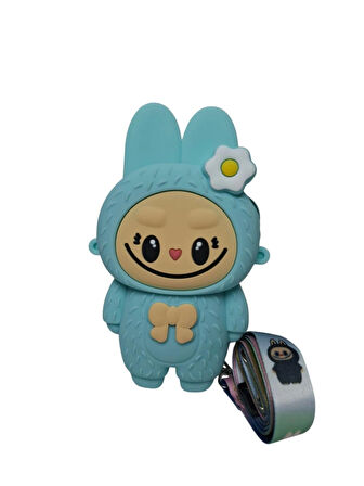 Spteks Kız Çocuk Labubu Model Fiyonk Detaylı Açık Yeşil Renk Silikon Askılı Çanta Cüzdan