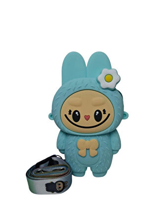 Spteks Kız Çocuk Labubu Model Fiyonk Detaylı Açık Yeşil Renk Silikon Askılı Çanta Cüzdan