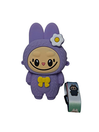 Spteks Kız Çocuk Labubu Model Fiyonk Detaylı Lila Renk Silikon Askılı Çanta Cüzdan