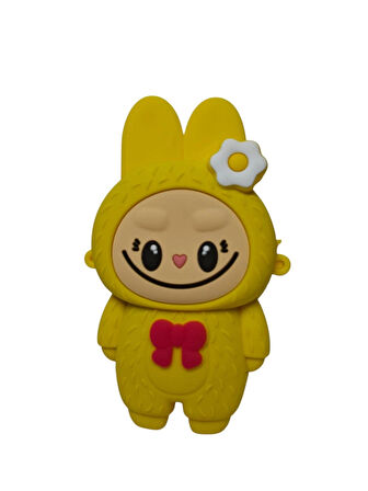 Spteks Kız Çocuk Labubu Model Fiyonk Detaylı Sarı Renk Silikon Askılı Çanta Cüzdan