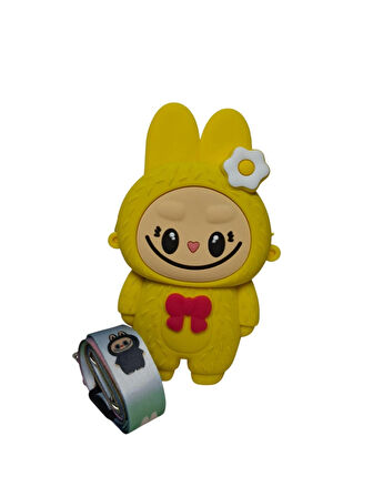 Spteks Kız Çocuk Labubu Model Fiyonk Detaylı Sarı Renk Silikon Askılı Çanta Cüzdan