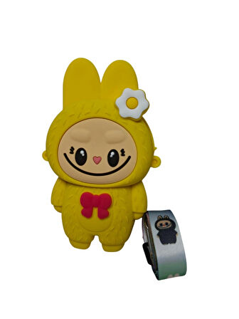 Spteks Kız Çocuk Labubu Model Fiyonk Detaylı Sarı Renk Silikon Askılı Çanta Cüzdan