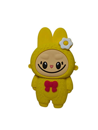 Spteks Kız Çocuk Labubu Model Fiyonk Detaylı Sarı Renk Silikon Askılı Çanta Cüzdan