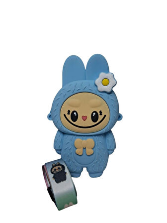Spteks Kız Çocuk Labubu Model Fiyonk Detaylı Mavi Renk Silikon Askılı Çanta Cüzdan