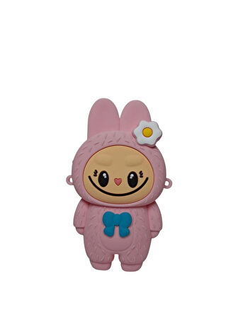Spteks Kız Çocuk Labubu Model Fiyonk Detaylı Pembe Renk Silikon Askılı Çanta Cüzdan