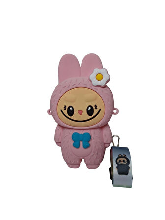 Spteks Kız Çocuk Labubu Model Fiyonk Detaylı Pembe Renk Silikon Askılı Çanta Cüzdan