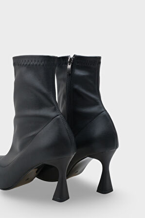 Kadın Sivri Burun Topuklu Streç Günlük Bot Kaliy Siyah