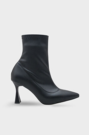 Kadın Sivri Burun Topuklu Streç Günlük Bot Kaliy Siyah