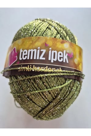 Zeytin Yeşili Simli Kordonet Altın/sarımsı simli parlaklık