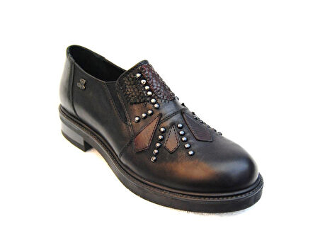  Venüs 1849924k Kadın Hakiki Deri Atom Siyah Ve Vizon  Ayakkabı 184992k