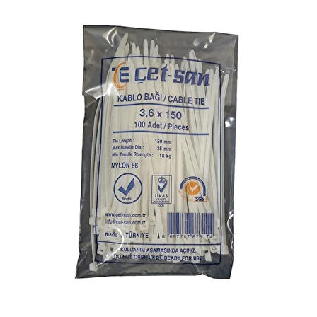 Çetsan 3,6*150 mm Kablo Bağı Beyaz (100 Adet)