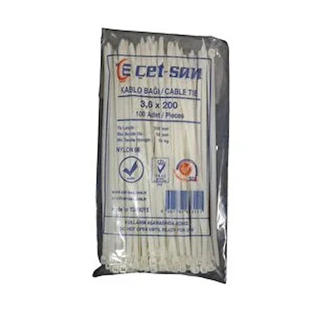 Çetsan 3,6*200 mm Kablo Bağı Beyaz (100 Adet)