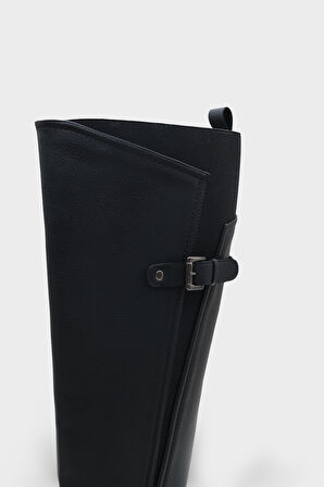 Kadın Kemer Tokalı Yandan Fermuarlı Günlük Çizme Elena Siyah