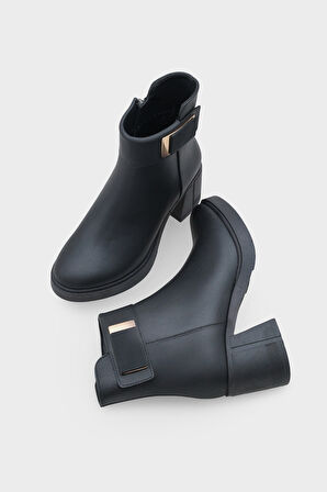 Kadın Tokalı Yandan Fermuarlı  Topuklu Bot Hilosy Siyah