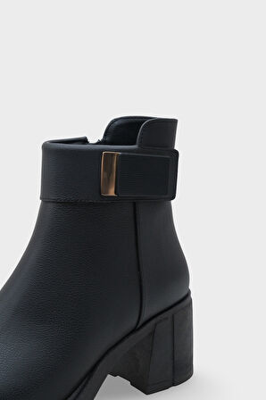 Kadın Tokalı Yandan Fermuarlı  Topuklu Bot Hilosy Siyah