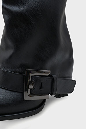 Kadın Sivri Burun Kemer Tokalı Topuklu Günlük Bot Hatiy Siyah