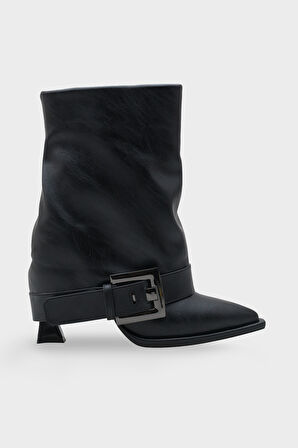 Kadın Sivri Burun Kemer Tokalı Topuklu Günlük Bot Hatiy Siyah