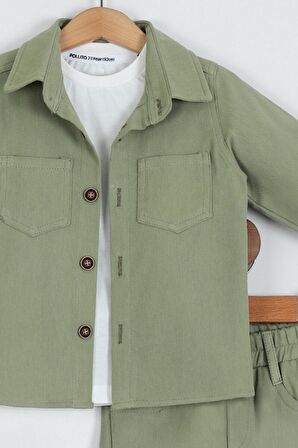 Erkek Çocuk Pamuklu Gömlek Tişört Pantolon 3'lü Alt Üst Takım