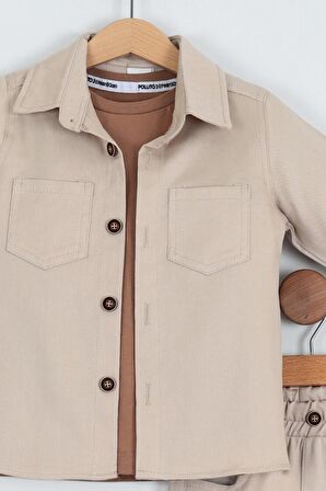 Erkek Çocuk Pamuklu Gömlek Tişört Pantolon 3'lü Alt Üst Takım