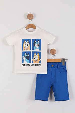 Erkek Çocuk For Real Life Bluey Baskılı Tişört Şort 2'li Takım