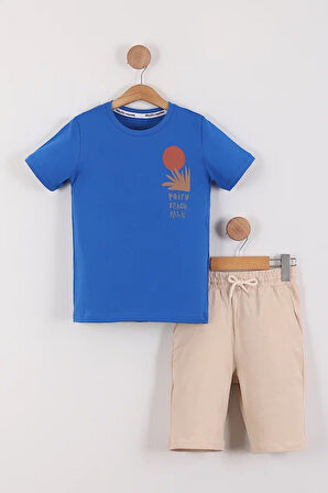Erkek Çocuk Poipu Beach Park Ön ve Arka Baskılı Tişört Şort 2'li Takım