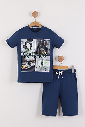 Erkek Çocuk Skate Day Baskılı Tişört Şort 2'li Takım