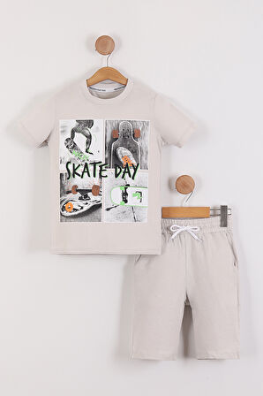 Erkek Çocuk Skate Day Baskılı Tişört Şort 2'li Takım