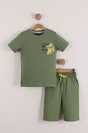 Erkek Çocuk Little Paradise Ön ve Arka Baskılı Tişört Şort 2'li Takım
