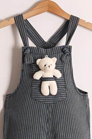 Boy Çizgili Teddy Oyuncaklı Bağlamalı Salopet