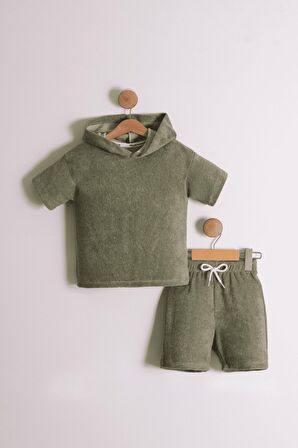 Erkek Çocuk Kapüşonlu Havlu Kumaş 2'li Takım