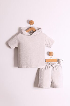 Erkek Çocuk Kapüşonlu Havlu Kumaş 2'li Takım