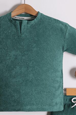 Erkek Çocuk Bisiklet Yaka Yarım Patlı Havlu Kumaş 2'li Takım