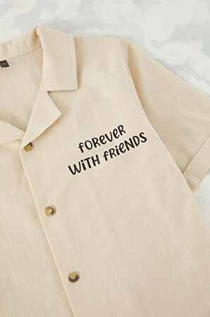 Erkek Çocuk Forever With Friends Baskılı Keten Gömlek Lastikli Şort 2'li Takım