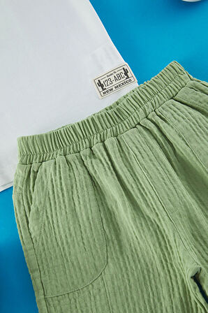 Kız Çocuk  Etiketli Tişört ve Müslin Şort 2'li Takım