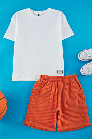 Kız Çocuk  Etiketli Tişört ve Müslin Şort 2'li Takım