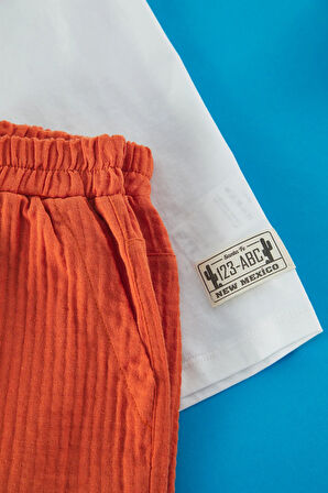 Kız Çocuk  Etiketli Tişört ve Müslin Şort 2'li Takım