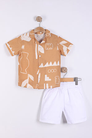 Erkek Çocuk Karışık Desenli Gömlek Şört 2'li Takım 
