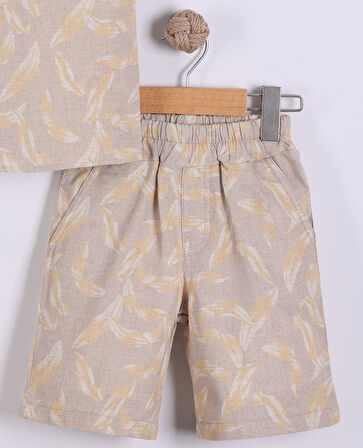 Erkek Çocuk Yaprak Desenli Gömlek Şort 2'li Takım 