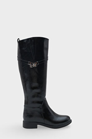 Kadın Tokalı Topuklu Günlük Çizme Fecroya Siyah