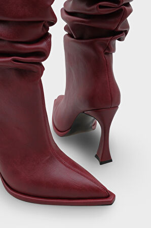 Kadın Sivri Burun Topuklu Günlük Çizme Semore Bordo